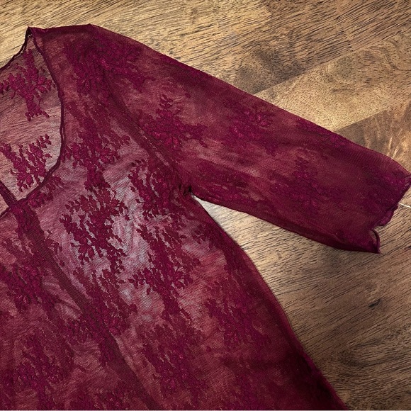 NWOT Free People Layered in Luxe Tee Burgundy Red Size Small Boho Coquette - Picture 2 of 10